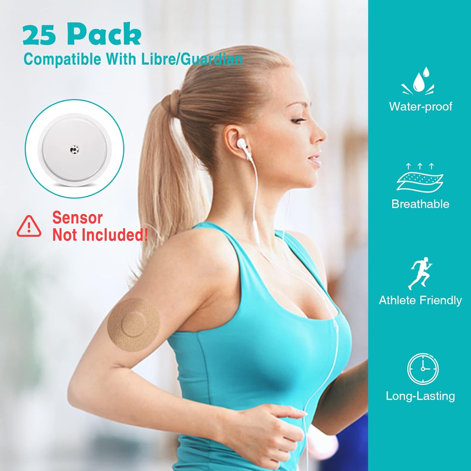 Parches CGM para Freestyle Libre y Medtronic Guardian (paquete de 25), resistentes al sudor, impermeables, transpirables, respetuosos con la piel,