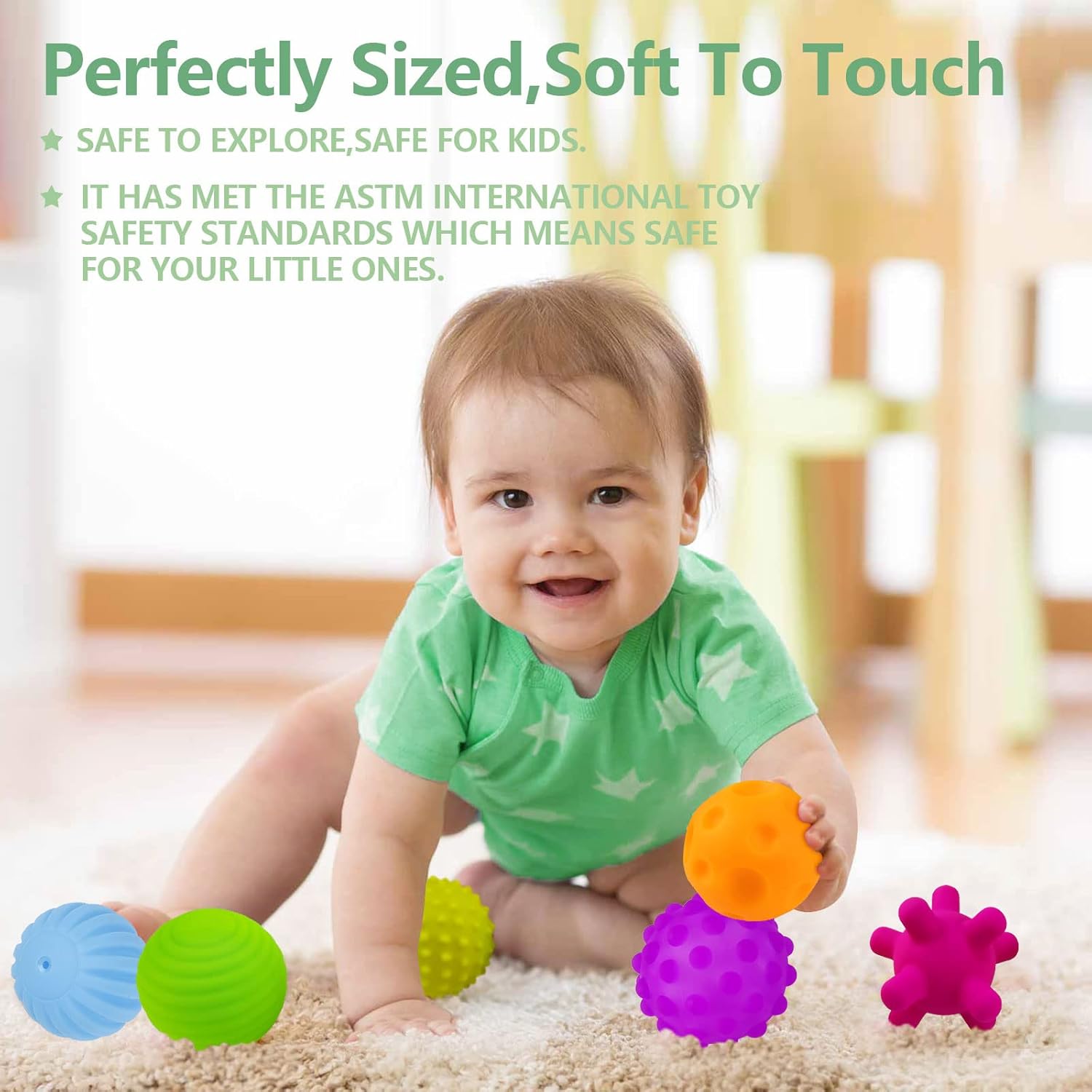 Vintage Juguete sensorial para bebé, juguete sensorial para bebés, con textura de bola para apretar y masaje, juego de bolas suaves, 6 piezas por