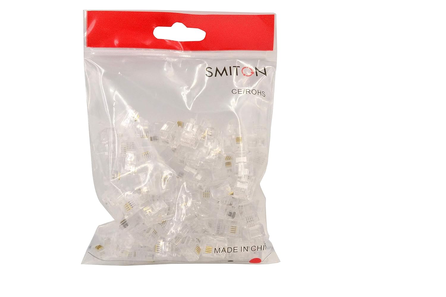 SMITON Paquete de 100 conectores RJ11, conectores modulares de teléfono, conectores macho 6P4C