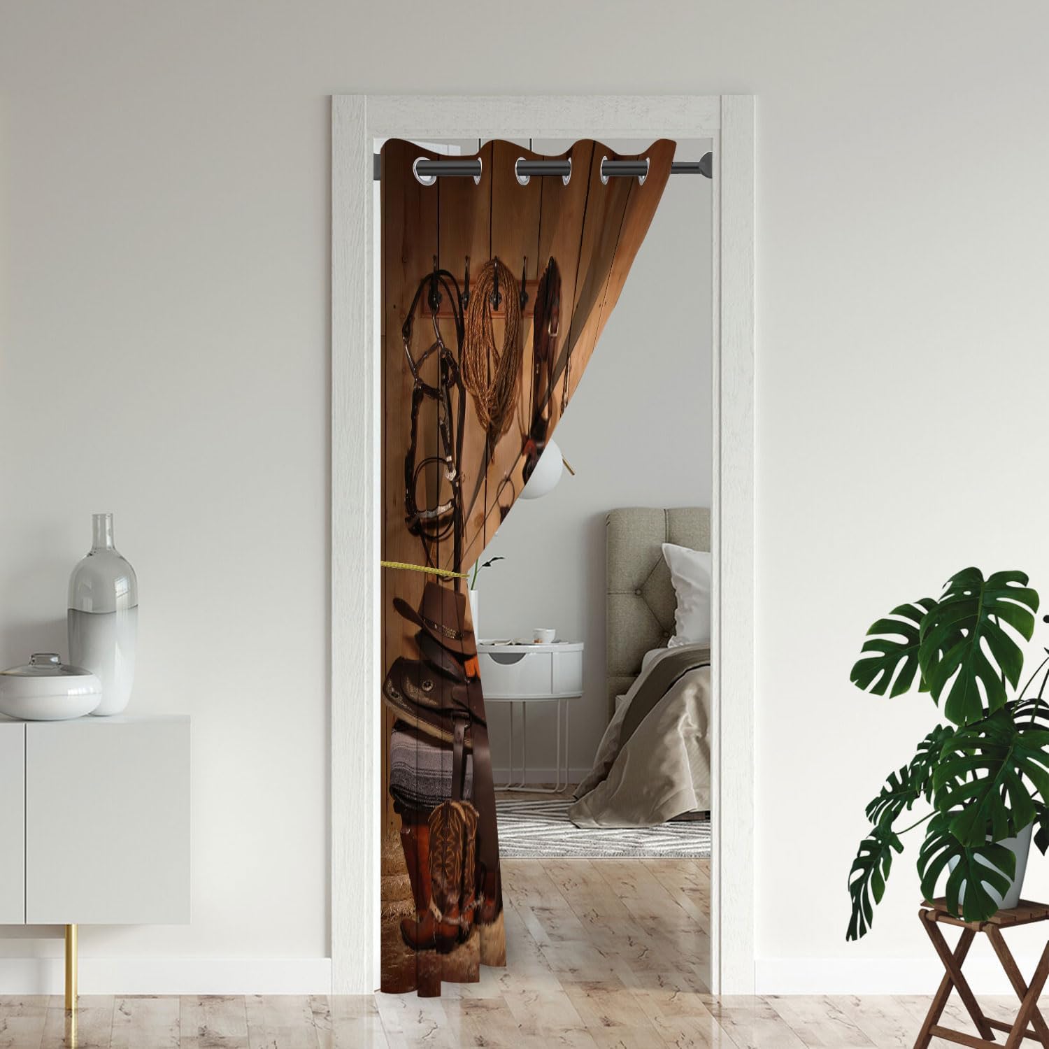 Cortinas de puerta occidental para puertas, diseño rústico de granero de madera de vaquero para armario de dormitorio de niños, con ojales,