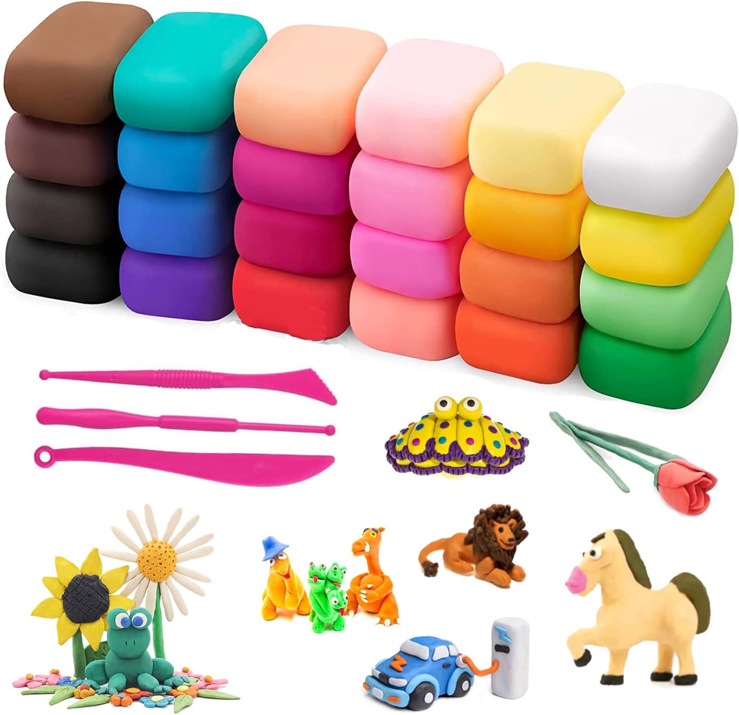 Kit de arcilla para modelar, arcilla de secado al aire de 24 colores para niños, arcilla mágica de espuma con herramientas de escultura, arcilla
