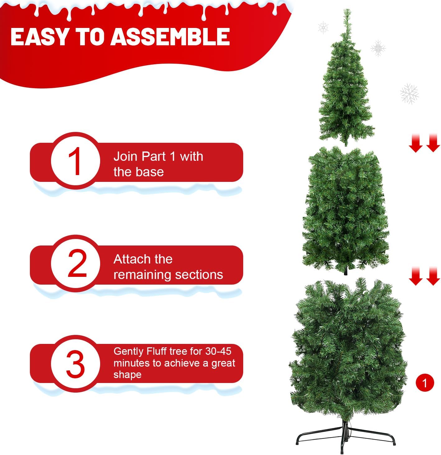 Árbol de Navidad de lápiz de 7.5 pies, árbol de abeto artificial delgado para espacios pequeños, ideal para decoración moderna y ambiente festivo