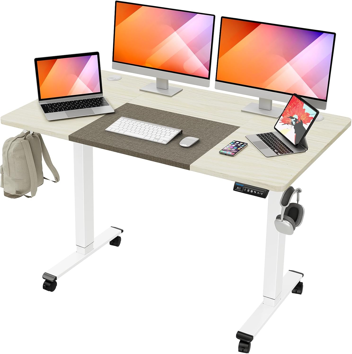 MOUNTUP Escritorio eléctrico de pie ajustable de altura de 55 x 28 pulgadas, escritorio de pie con controlador de memoria, escritorio ergonómico
