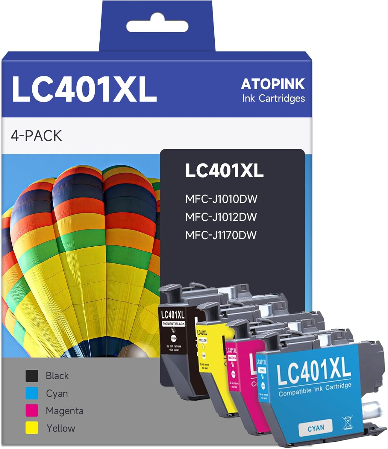 LC401XL – Cartuchos de tinta de repuesto para impresora Brother MFC-J1010DW MFC-J1012DW MFC-J1170DW Paquete de 4 cartuchos de tinta LC401 XL –