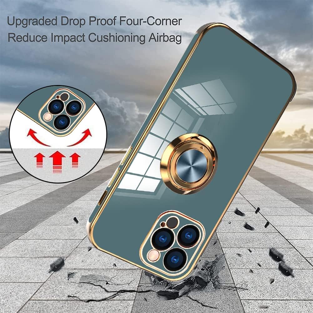 OOK Funda compatible con iPhone 13 Pro con soporte para anillo, protección completa para lente de cámara, chapado en oro rosa, 360, soporte de