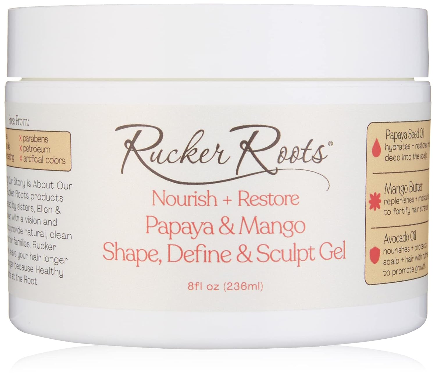 Rucker Roots Nutre y restaura la forma de papaya y mango, define y esculpe el gel