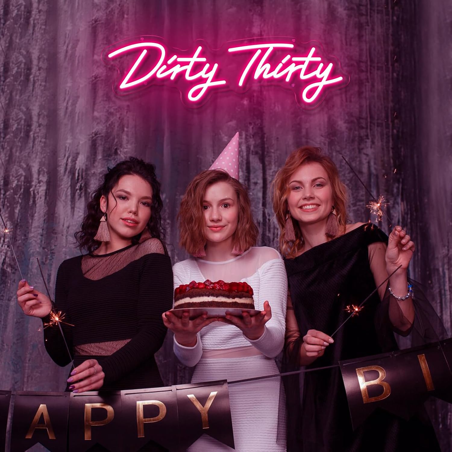ZPLNOSIN Dirty Thirty – Letrero de neón para decoración de pared, letrero con luz LED para decoración de fiesta de cumpleaños, letrero de luz de