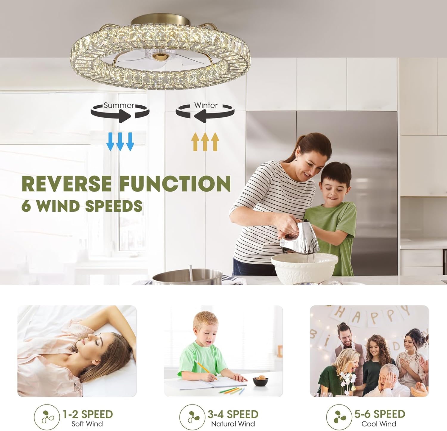 LUDOMIDE Ventilador de techo de montaje empotrado con luz, ventilador de techo moderno de 22 pulgadas con cambio de color inteligente de 4 luces,