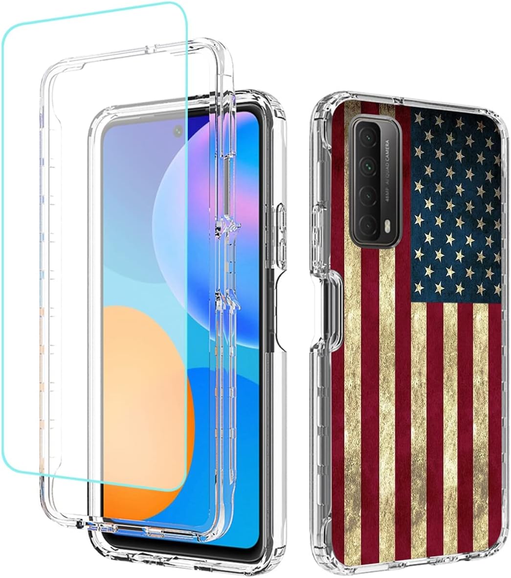 Funda para teléfono P Smart 2021Huawei Y7AEnjoy 20 SE PPA-LX2 con protector de pantalla de vidrio templado, bonito diseño de bandera transparente de