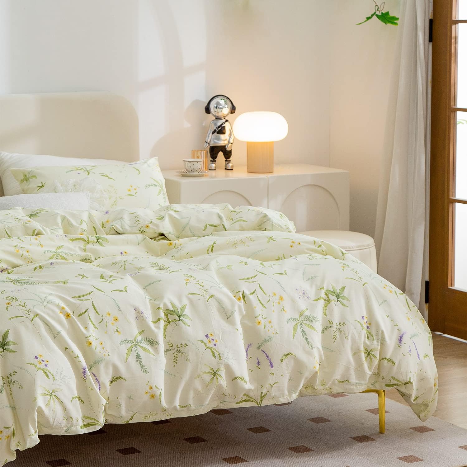 Juego de funda de edredón tamaño individual de algodón floral, 100% algodón, elegante, floral, juego de ropa de cama individual de 3 piezas, color