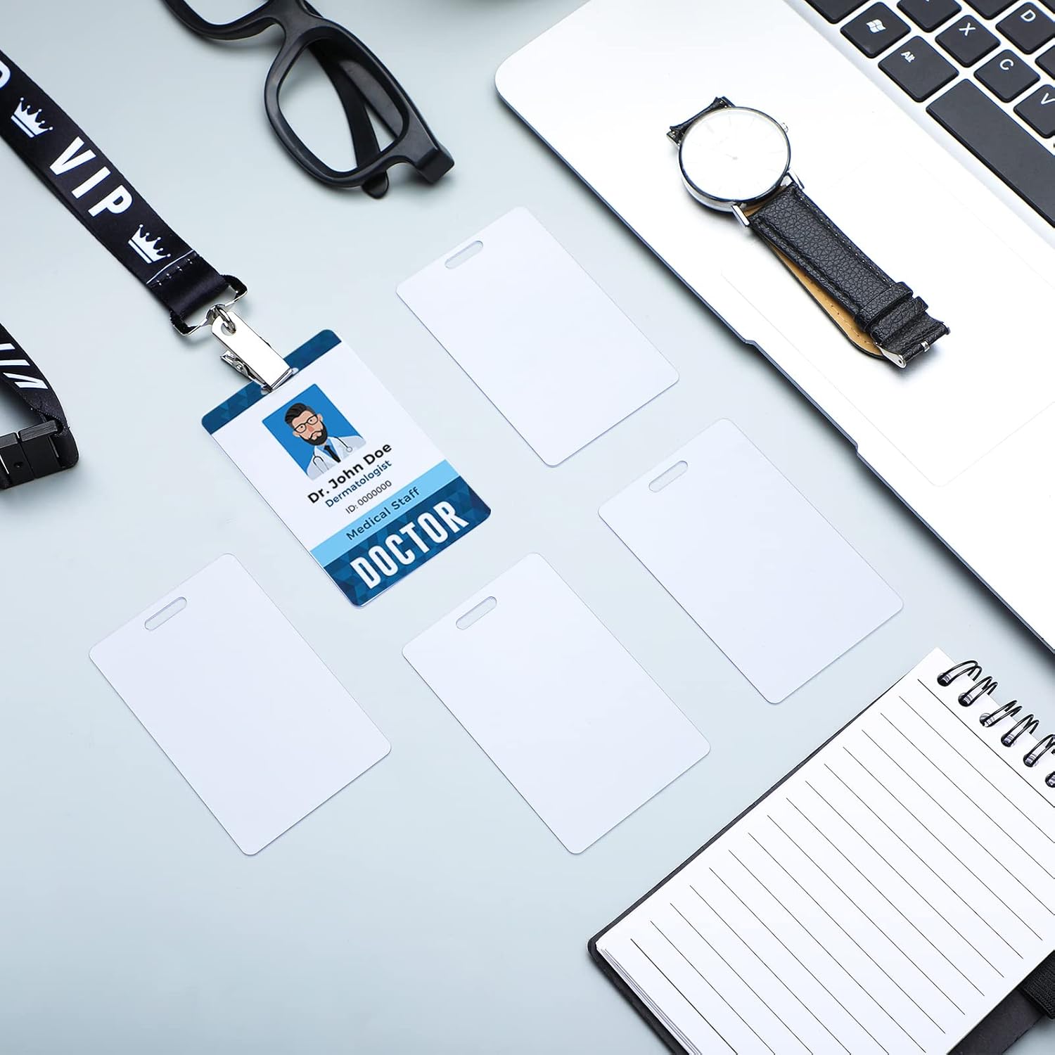 100 tarjetas de PVC con ranura perforadora en el lado corto para tarjetas de identificación, ranuras verticales, tarjetas de crédito en blanco,