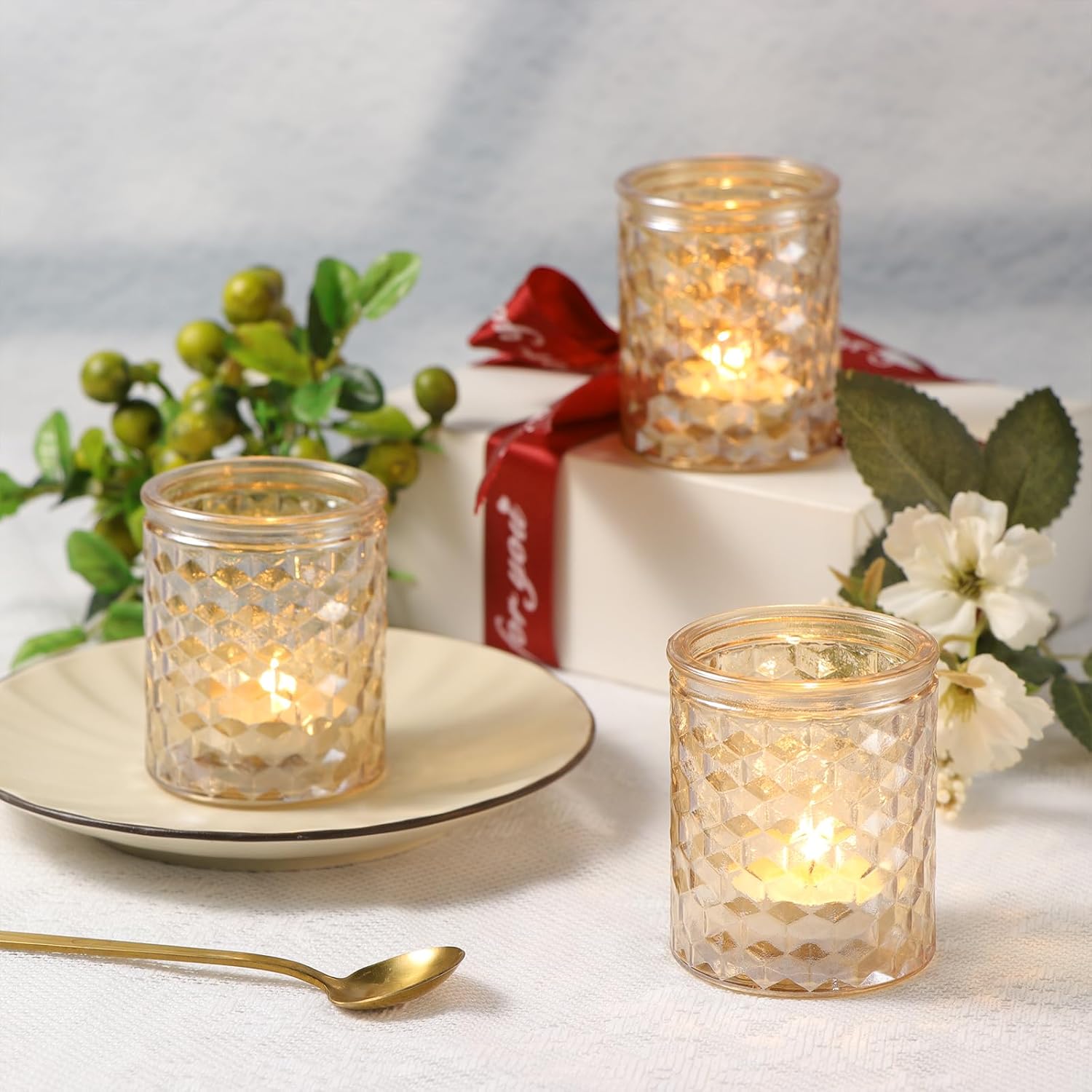 12 portavelas votivas doradas, candelabros de cristal para centros de mesa de boda, suministros de fiesta y decoración de mesa de baby shower