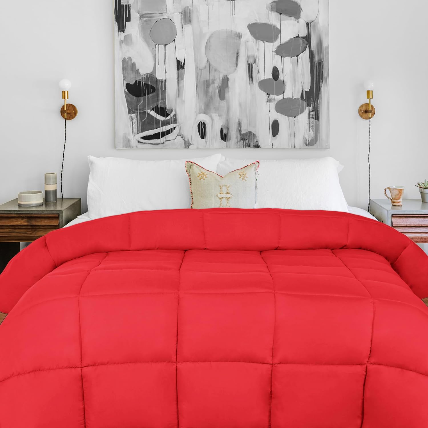 Superior Edredón sólido de microfibra cepillada, ropa de cama alternativa al plumón, reversible, peso medio, esponjoso, decorativo, relleno de