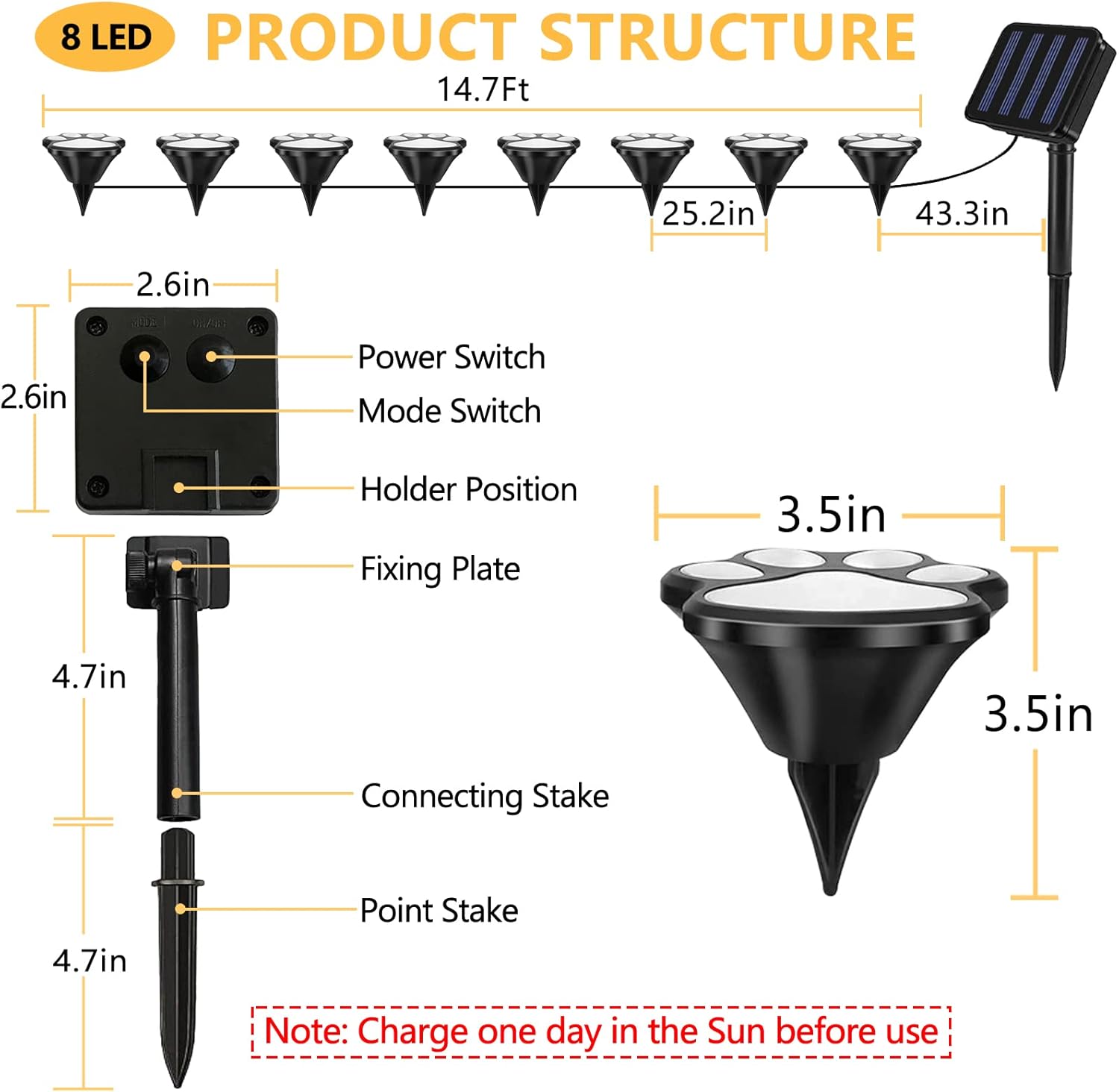 Luces solares de 16.8 pies, tira de luces solares de animales de gato y perro (juego de 8) decoración al aire libre, calienta a tu mascota y haz que