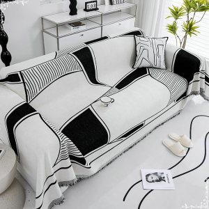 Mesnt Fundas de sofá individuales para silla, diseño geométrico minimalista blanco y negro para mascotas, chenilla, 71 pulgadas de ancho x 51 Mesnt Fundas de sofá individuales para silla, diseño geométrico minimalista blanco y negro para mascotas, chenilla, 71 pulgadas de ancho x 51