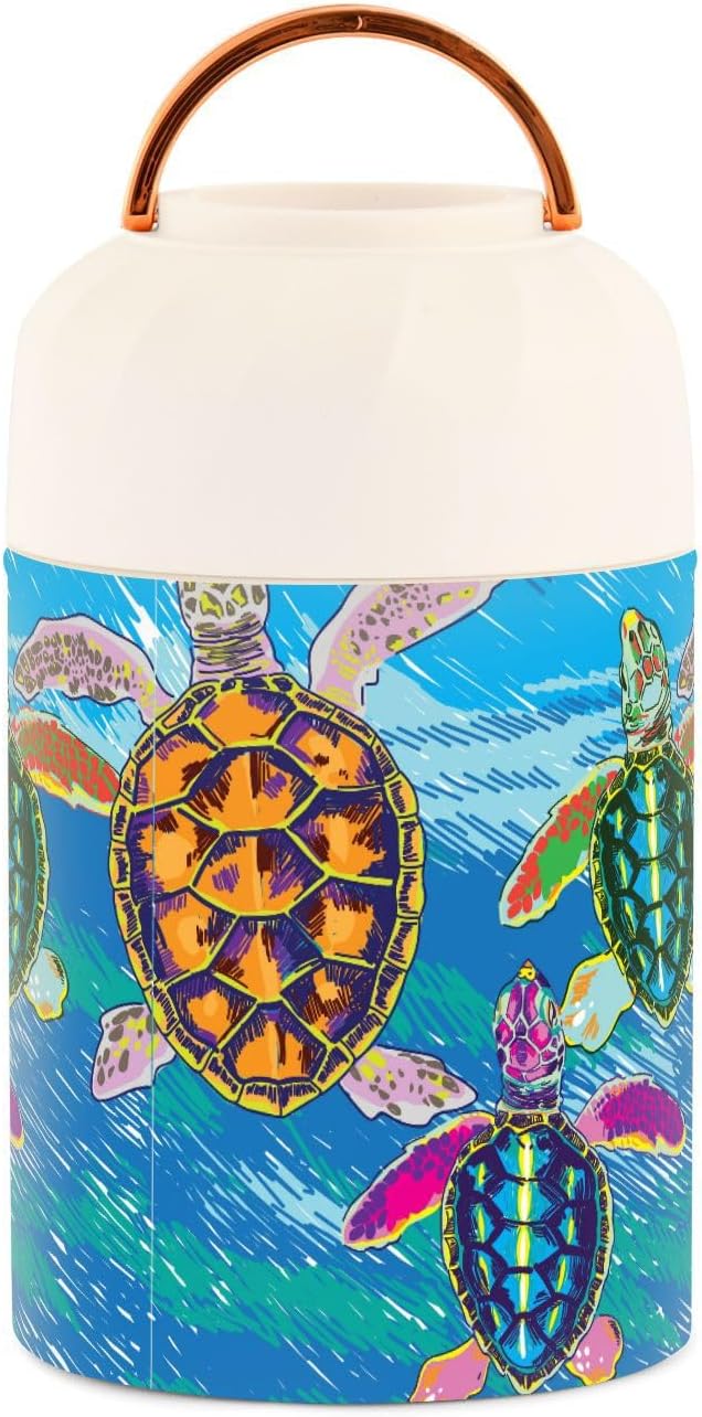 Little Sea Turtles Termo para comida caliente, 17 onzas, termo aislado para alimentos con cuchara plegableasa, contenedores de almacenamiento de