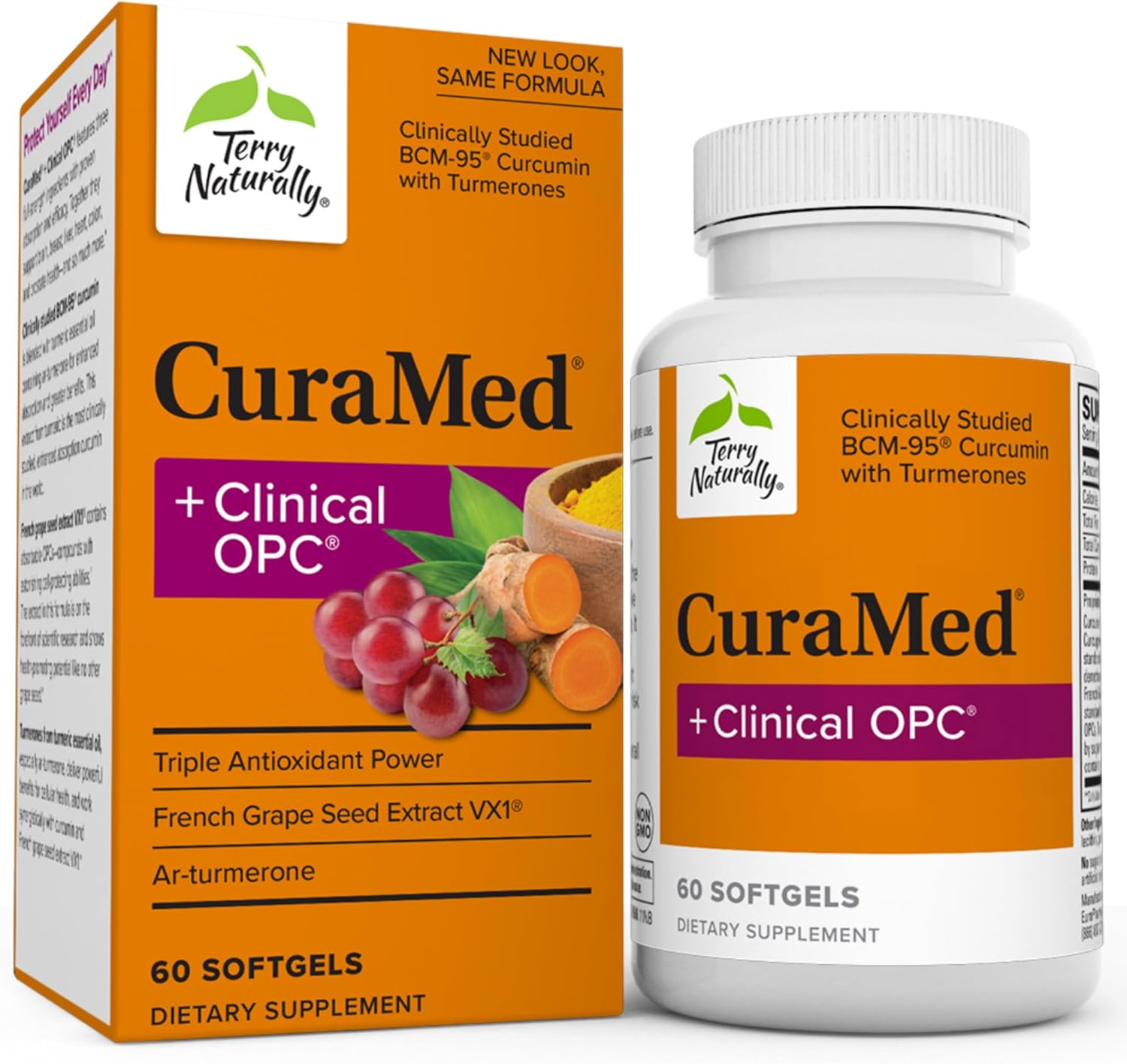 Terry Naturally CuraMed Plus Clinical OPC – 60 cápsulas blandas – con curcumina BCM-95 y extracto de semilla de uva francesa VX1 – Sin OMG – 30