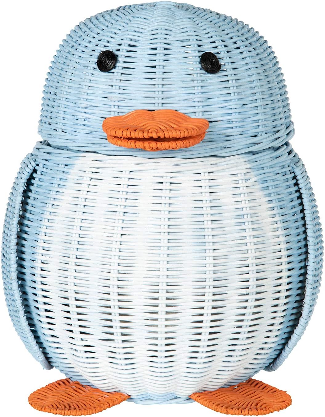 KOUBOO Pingüino de mimbre, cesta de almacenamiento multicolor azul y blanco