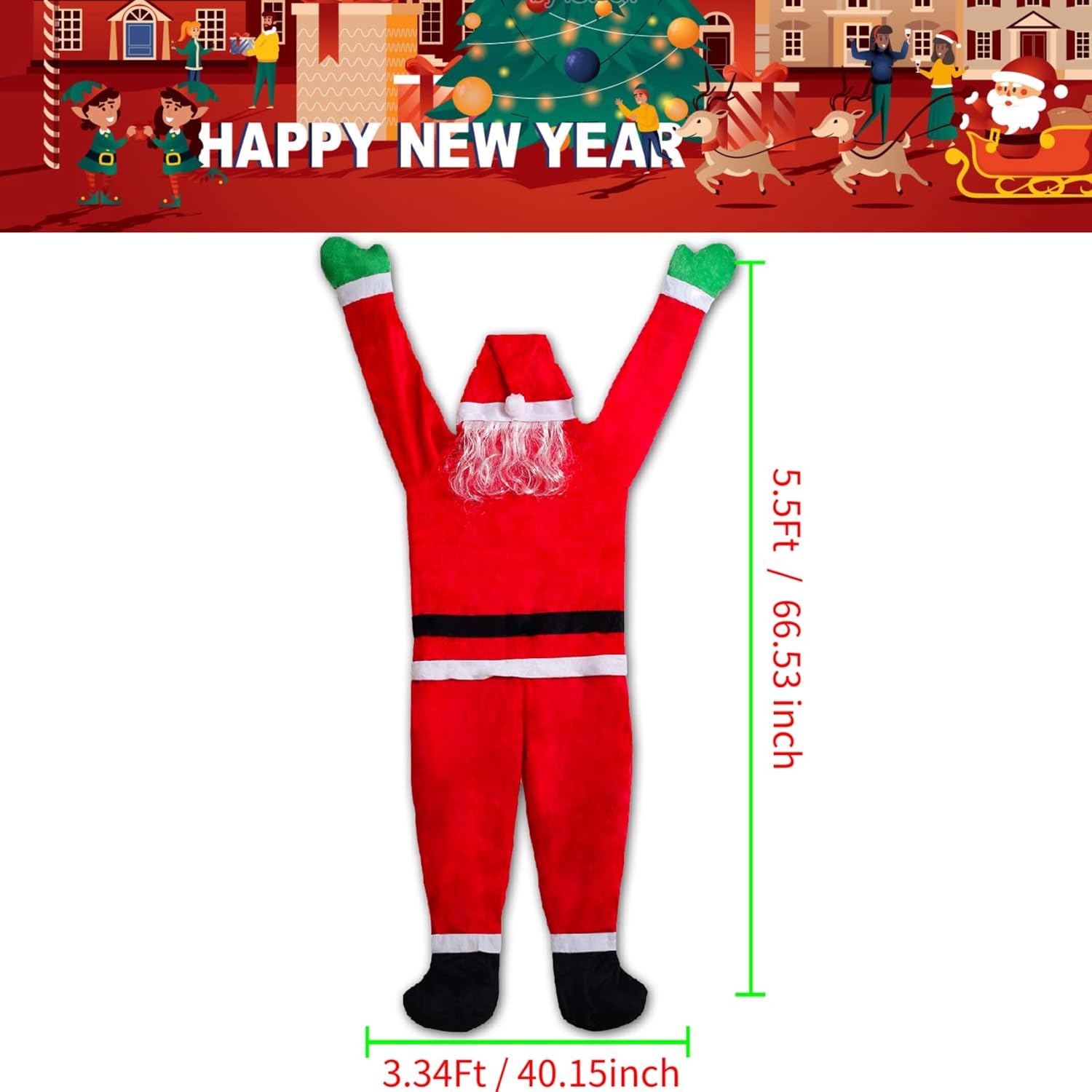 Traje de Papá Noel colgante de 5.5 pies desde el techo de canalón, decoración de Navidad grande, grande, Navidad, escalada, colgante, adornos de