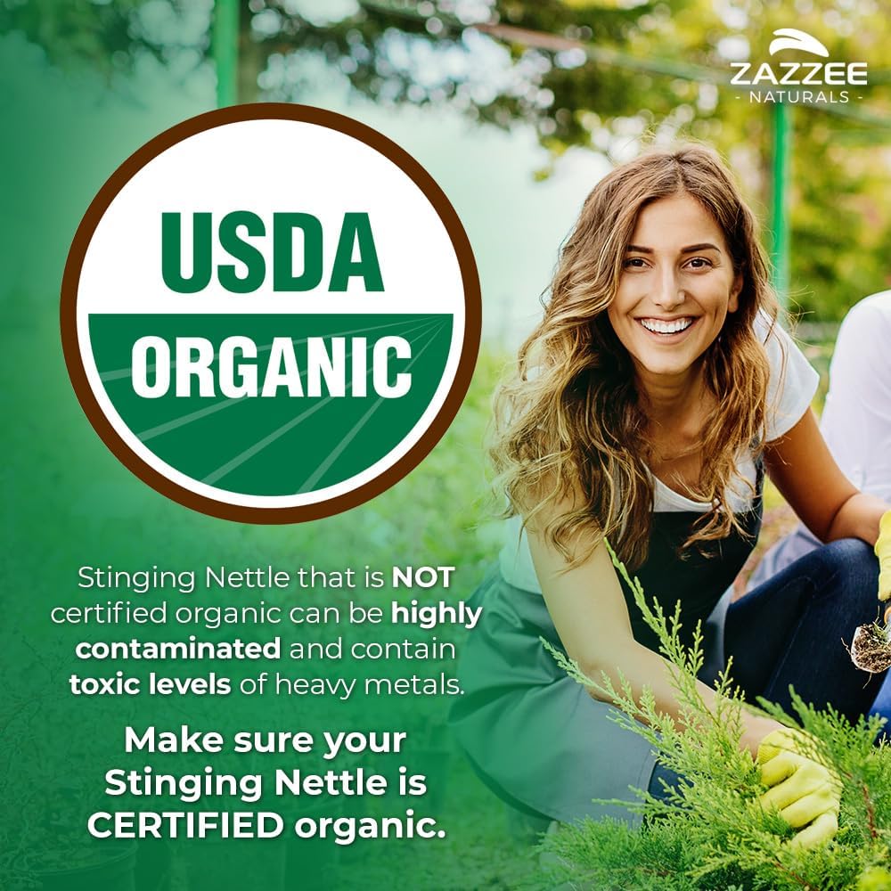 Zazzee USDA Organic Stinging Ortiga Extracto 201, 9000 mg de fuerza, 120 cápsulas veganas, suministro para 4 meses, concentrado, extracto