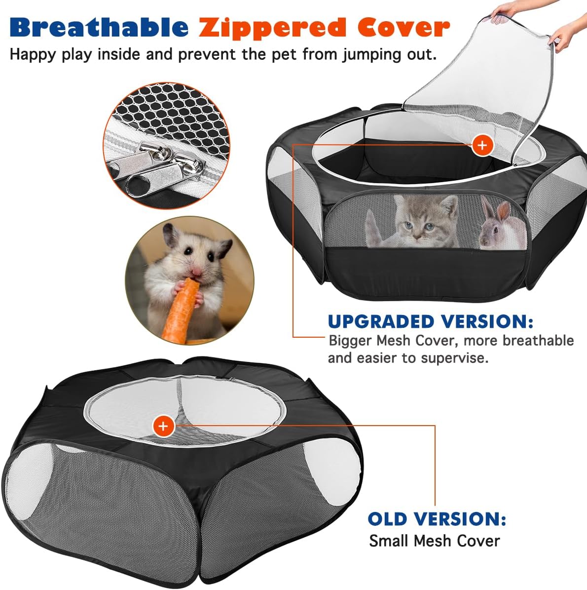 Corralito para animales pequeños, impermeable, transpirable, para interiores, con cubierta de cremallera, valla portátil para ejercicio al aire