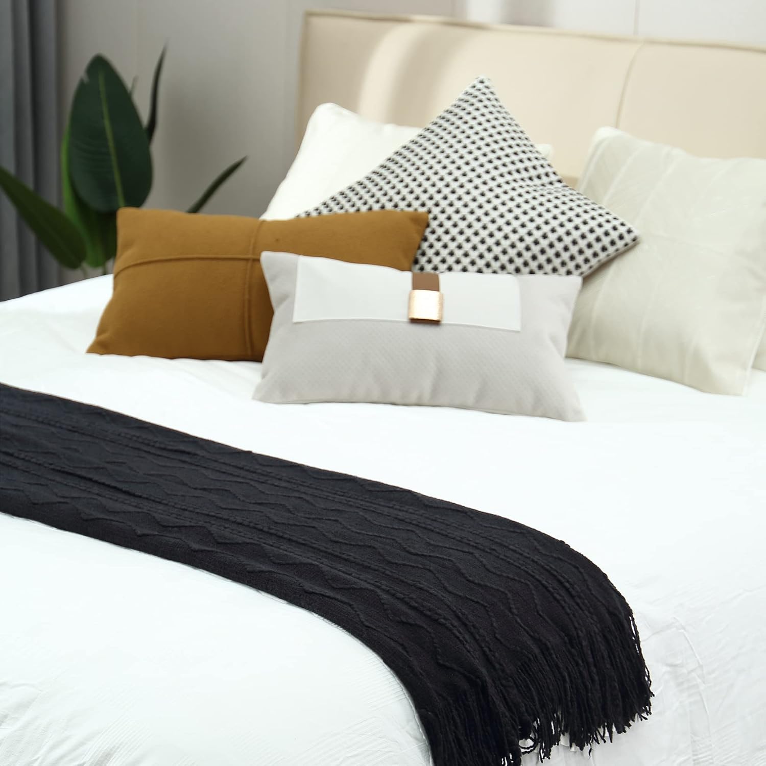 CREVENT Manta decorativa de punto para sofá, silla, cama, suave, cálida, acogedora, ligera, para primavera y verano (50 x 60 pulgadas, negro)