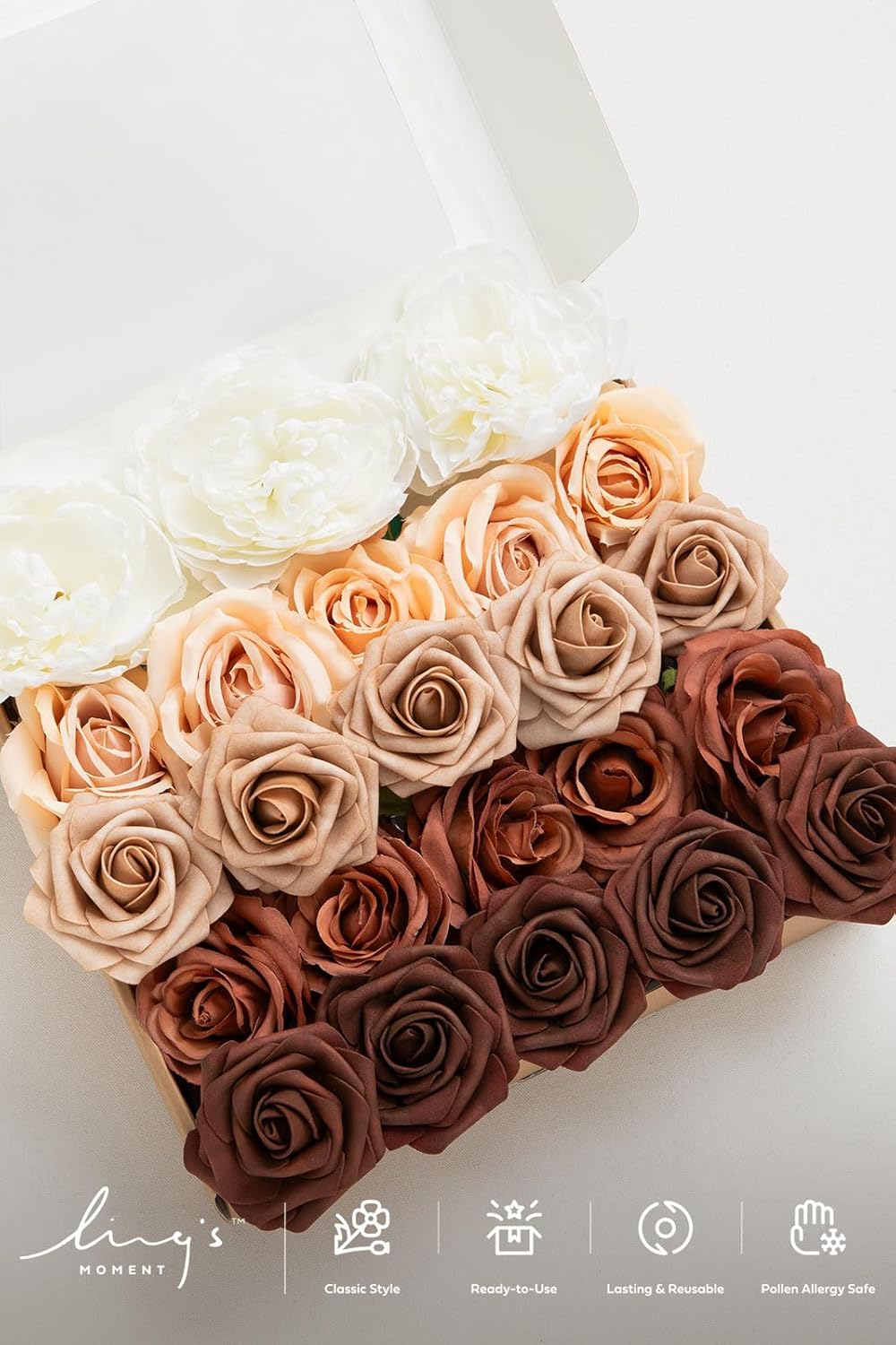 Ling’s Moment Flores artificiales, peonías de seda falsas, rosas de espuma sintética para bricolaje, ramos de boda, centros de mesa, arreglos de