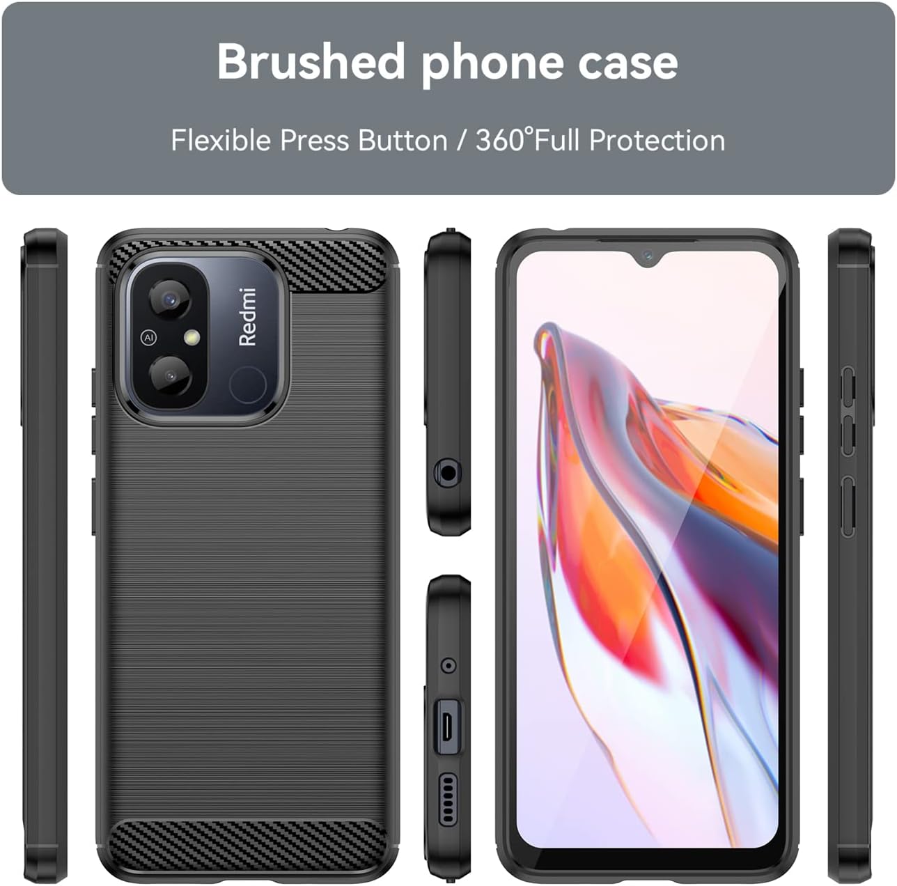 KOARWVC Funda de teléfono para Redmi 12C, Redmi 11APoco C55 22120RN86G Funda de fibra de carbono a prueba de golpes resistente resistente