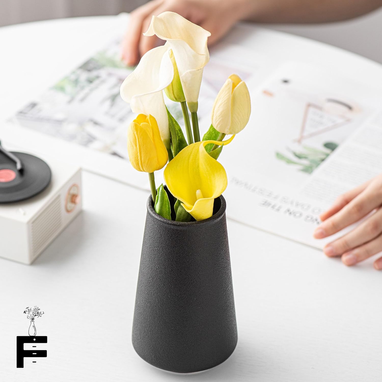 Juego de 2 floreros de cerámica  Jarrón grande y pequeño de arte moderno para decoración de centros de mesa, apto para flores frescas secas, sala de