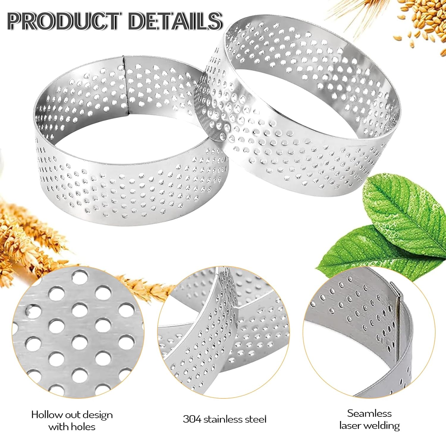 Paquete de 12 anillos para tarta de acero inoxidable de 2 pulgadas, tarta de mousse, anillos de crumpet para tartas, anillos perforados resistentes