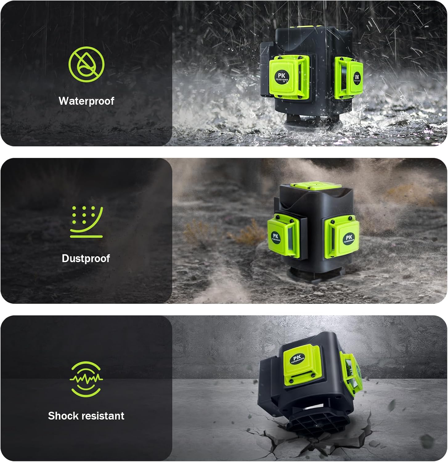 Nivel láser autonivelante 3 x 360 , 2 líneas cruzadas verdes más brillantes, nivel láser 3D profesional para construcción, herramienta de medición