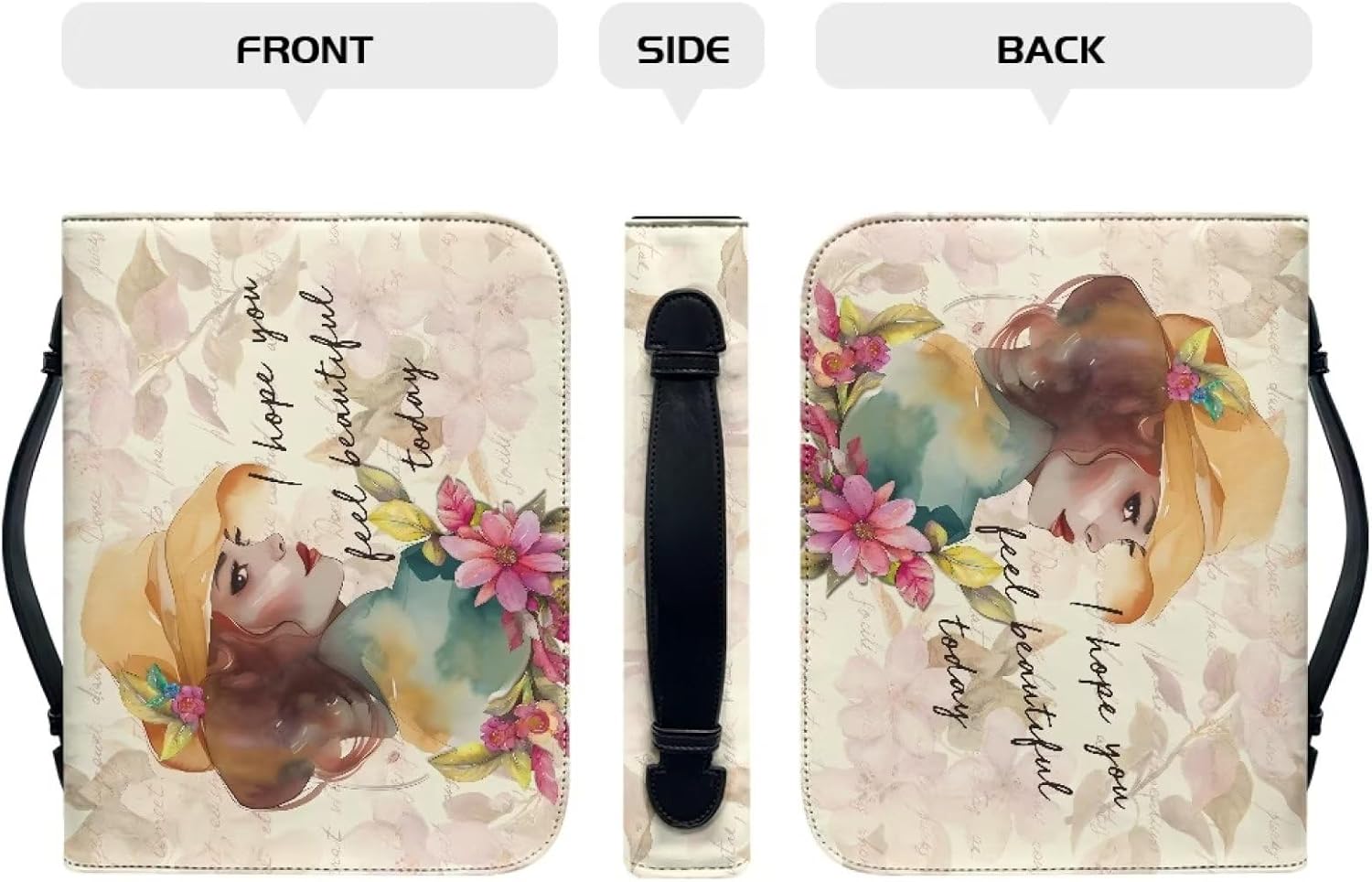 Fundas de Biblia con estampado floral para mujeres y hombres, con texto en inglés “I Hope You Feel Beautiful Today”, bolsa para la Biblia para niños