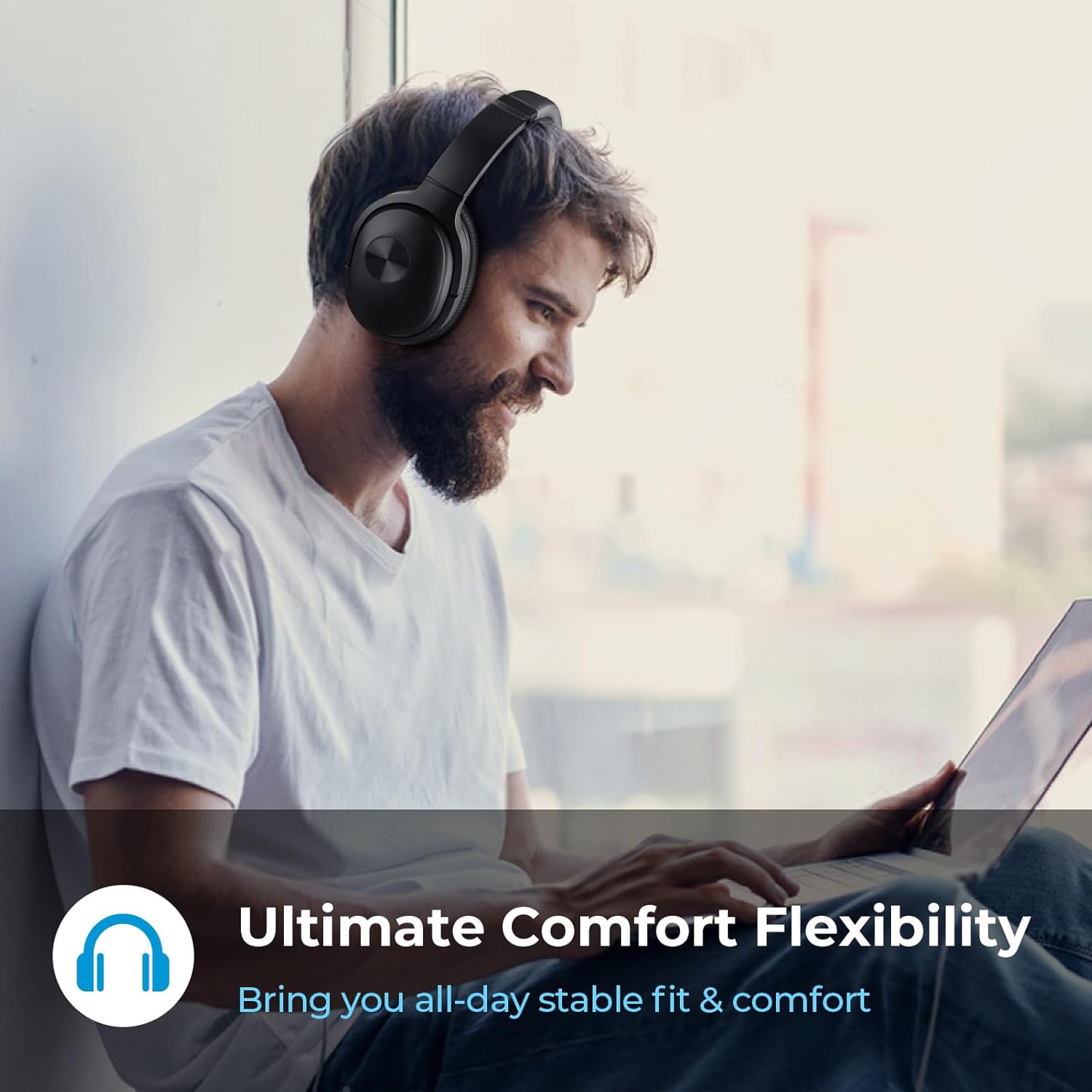 phonicgrid SE7 – Auriculares híbridos con cancelación activa de ruido, auriculares inalámbricos Bluetooth con cancelación de ruido, llamadas ENC,