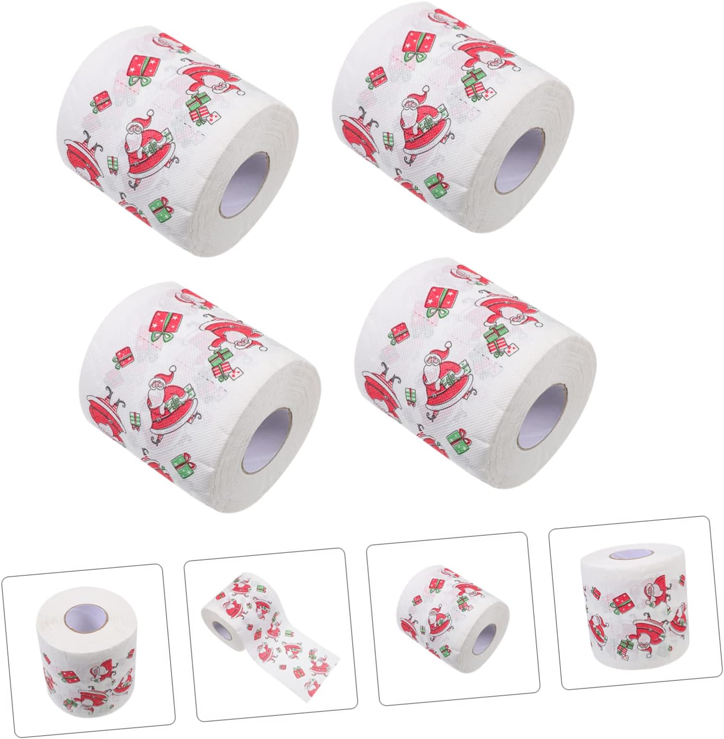 NOLITOY 4 rollos de papel higiénico de Navidad, servilleta de Navidad para cocina, relleno de calcetines de Navidad, toalla de cocina desechable,
