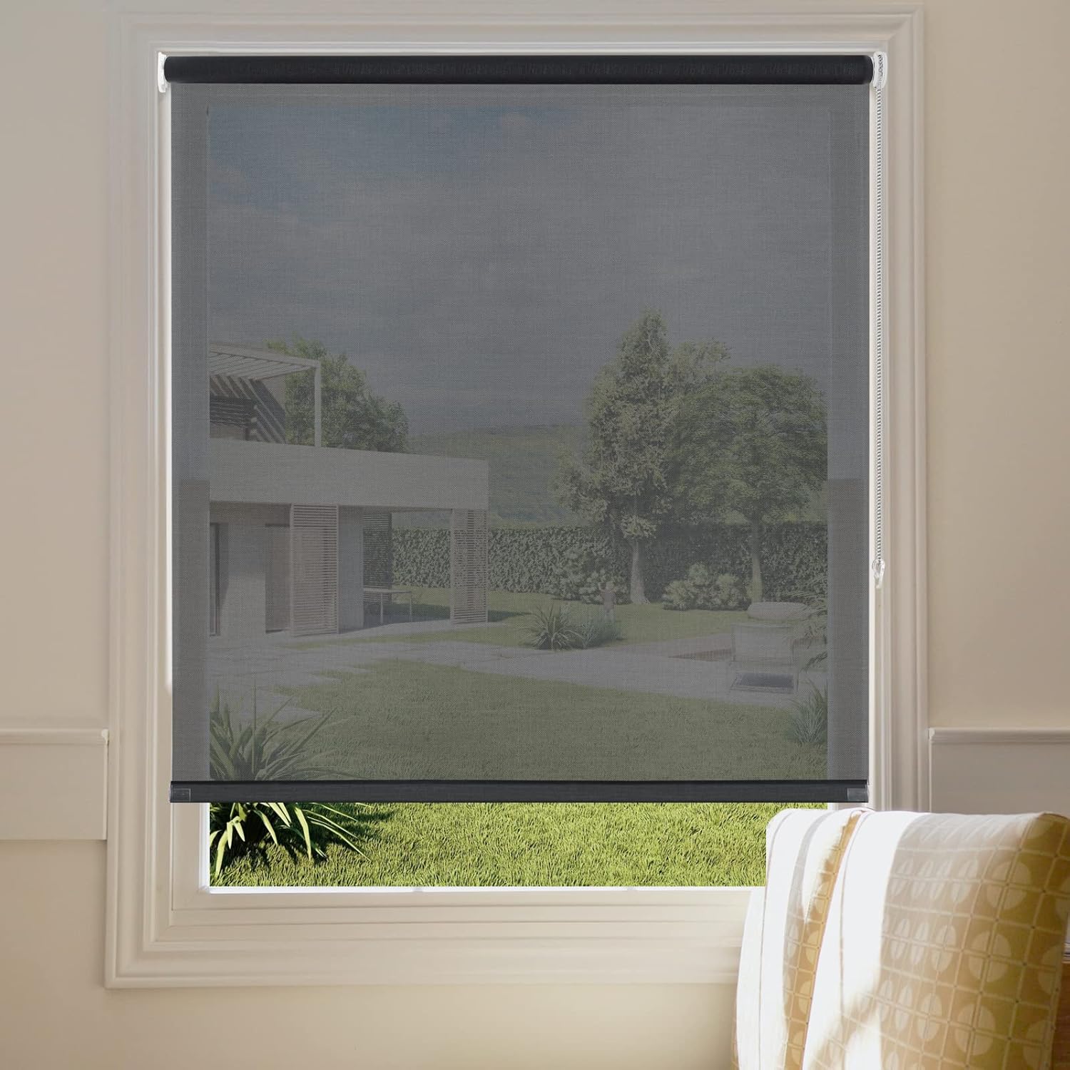 Persilux Persianas solares para ventanas con protección UV (36 pulgadas de ancho x 72 pulgadas de alto, negro) persianas enrollables