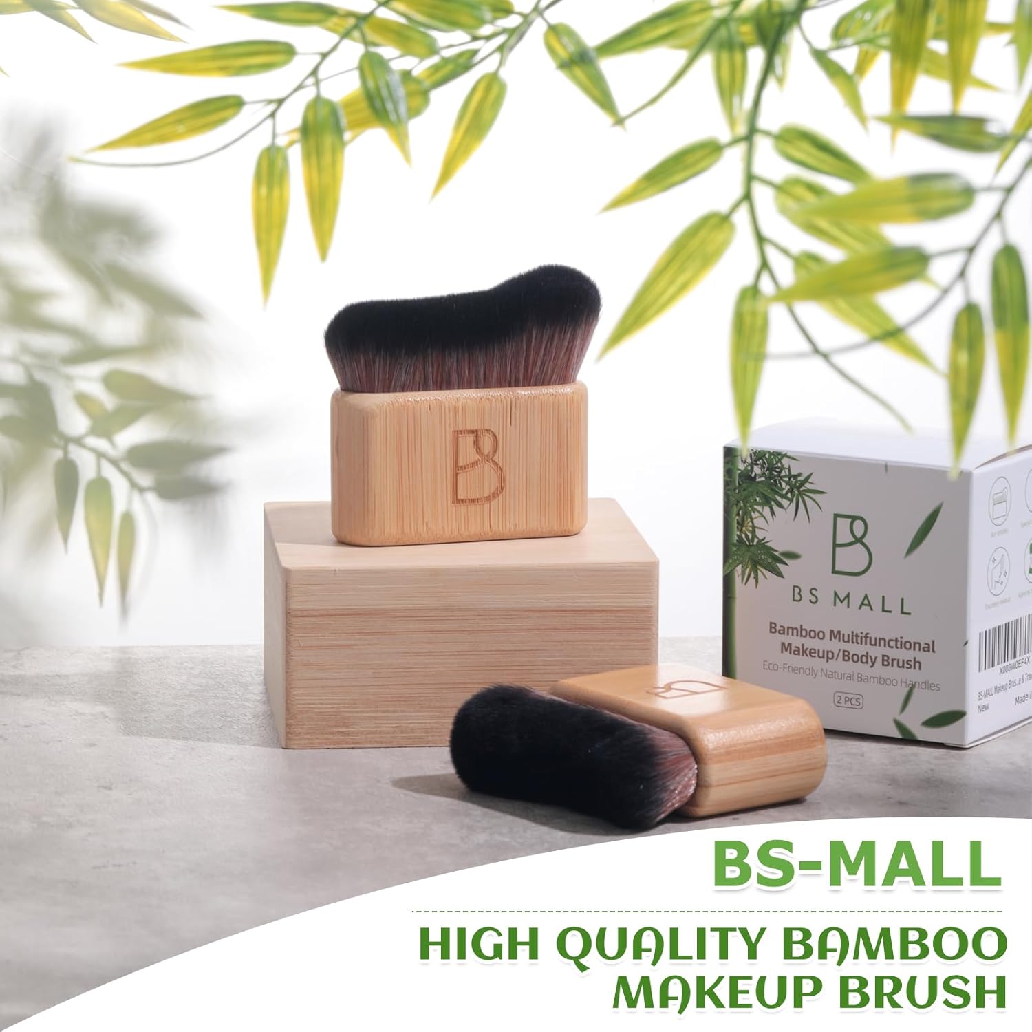 BS-MALL Juego de 2 brochas de maquillaje autobronceadoras para el cuerpo, mango de bambú natural ecológico, cerdas sintéticas ultrasuaves, perfecto