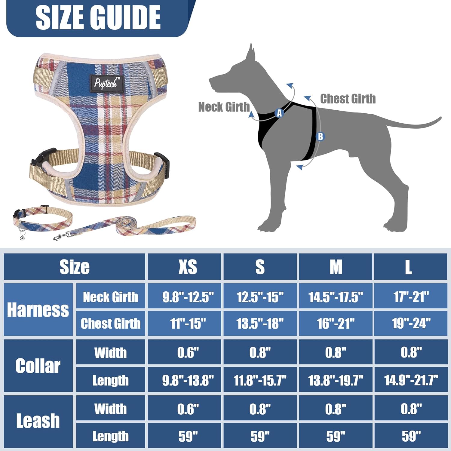 PUPTECK Juego de arnés y collar de correa para perros pequeños y medianos, cachorros y gatos, sin tirones, ajustable, reflectante, de malla suave,