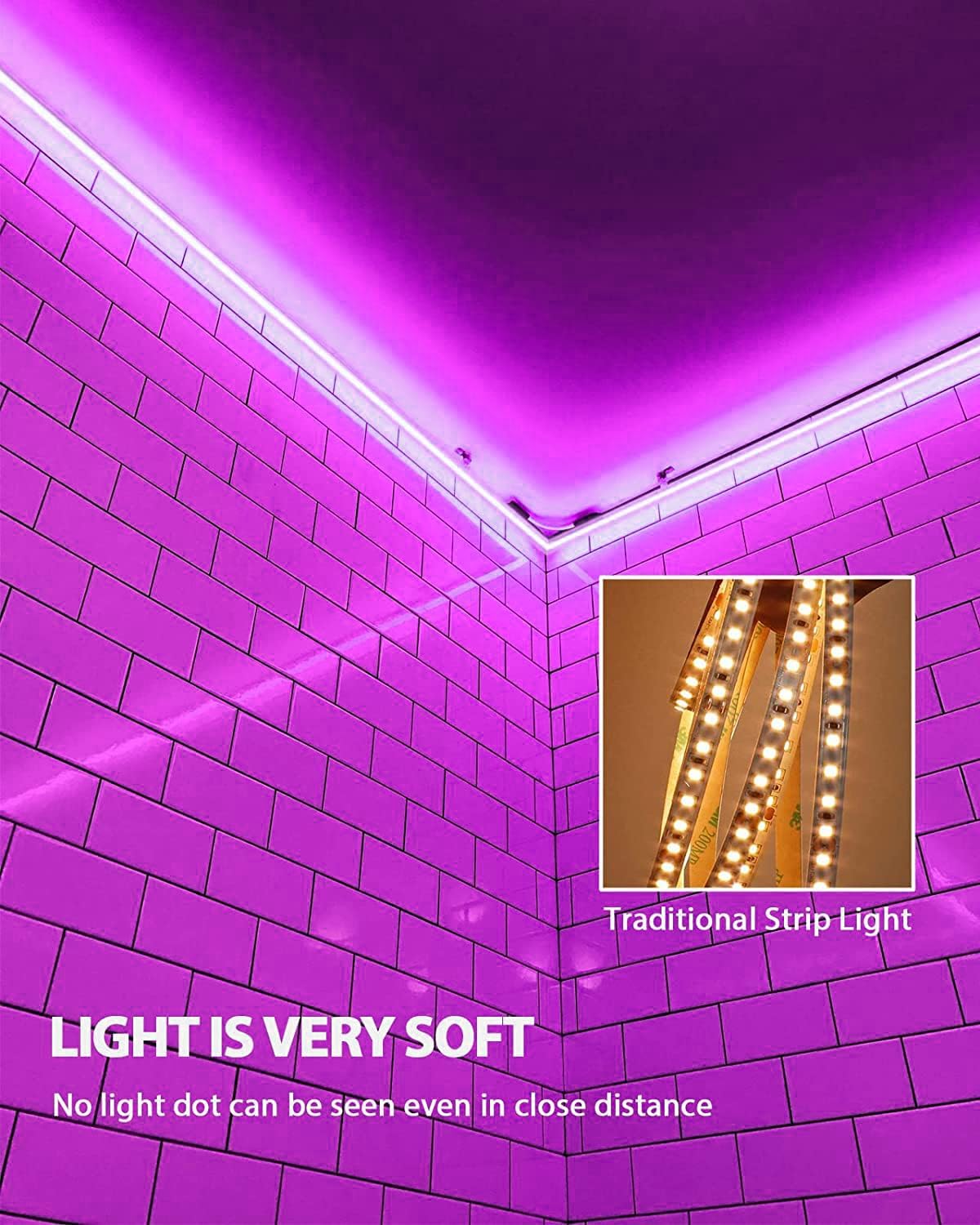 GUPUP Tira de luces de neón con kit de fuente de alimentación y adaptador de cargador de luces LED, tira de luces LED de 16.4 pies para dormitorio y