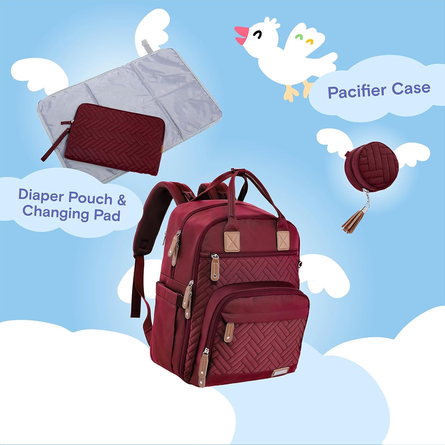 iniuniu Mochila para pañales, kit 4 en 1, bolsas de bebé unisex grandes para niños y niñas, mochila de viaje impermeable con bolsa para pañales,
