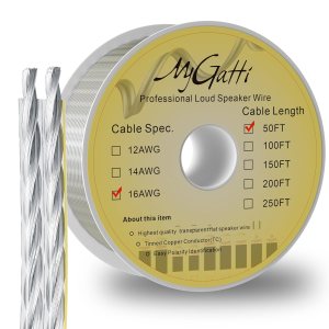 Carrete de cable plano de altavoz 162 de 50 pies, clasificación UL CL3, calibre 16 AWG, cobre OFC estañado, chaqueta transparente con marcador de Carrete de cable plano de altavoz 162 de 50 pies, clasificación UL CL3, calibre 16 AWG, cobre OFC estañado, chaqueta transparente con marcador de