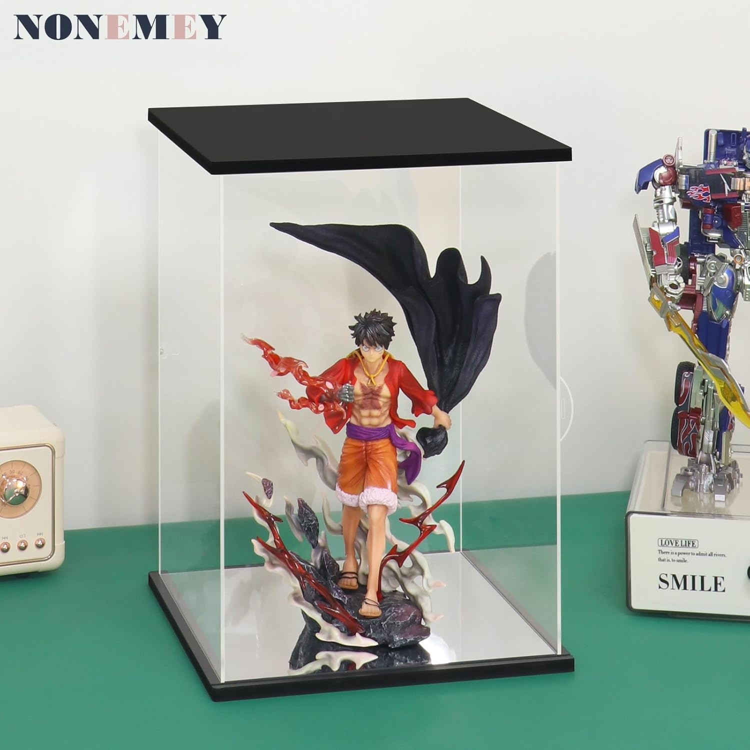 NONEMEY Vitrina de acrílico transparente con dos tipos de luces para 1000% Pop Mart, modelo a prueba de polvo, caja organizadora, vitrina para