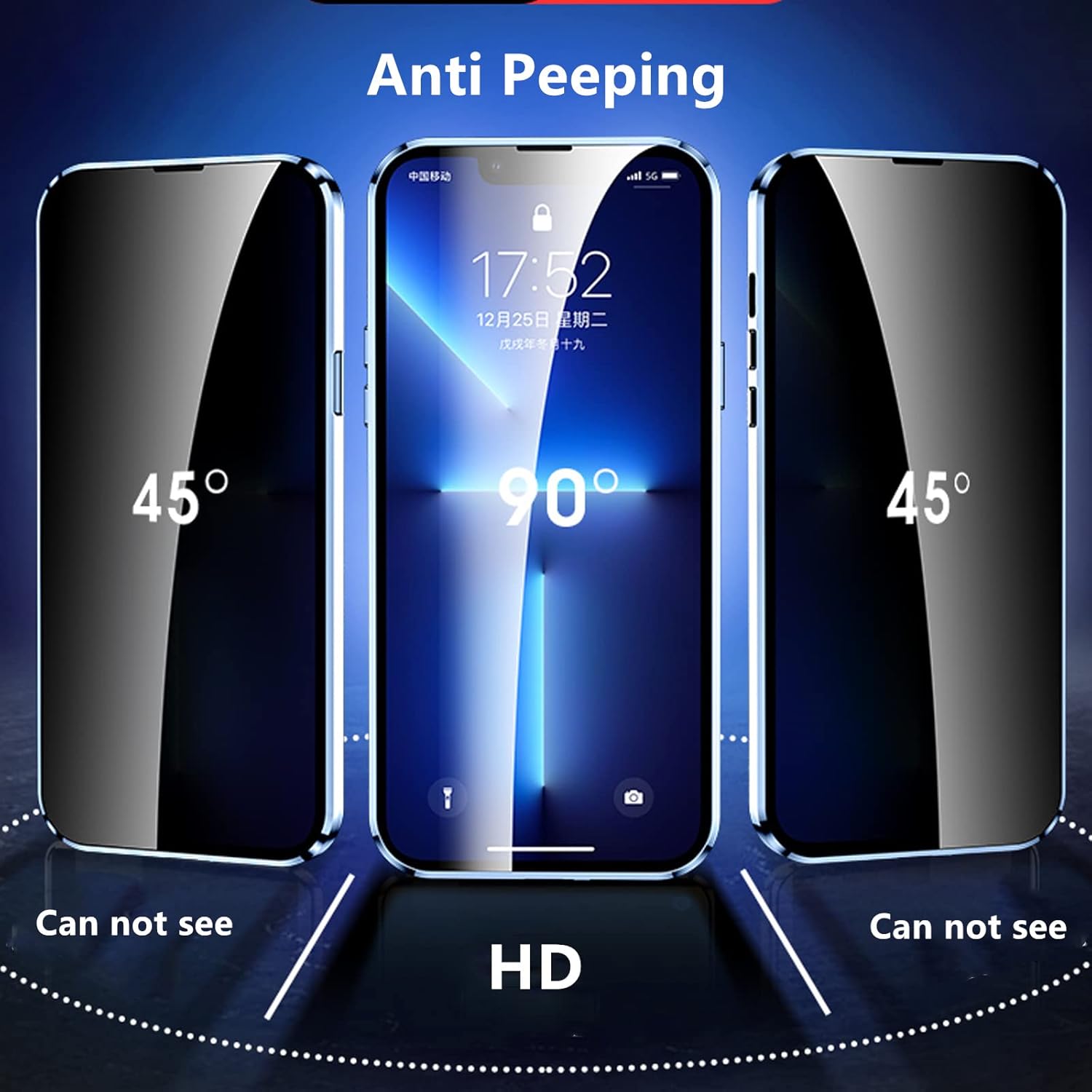 Jonwelsy – Funda antiespía para iPhone 13 Pro (6.1 pulgadas), cubierta de vidrio templado de privacidad frontal y trasera de 360 grados, pantalla