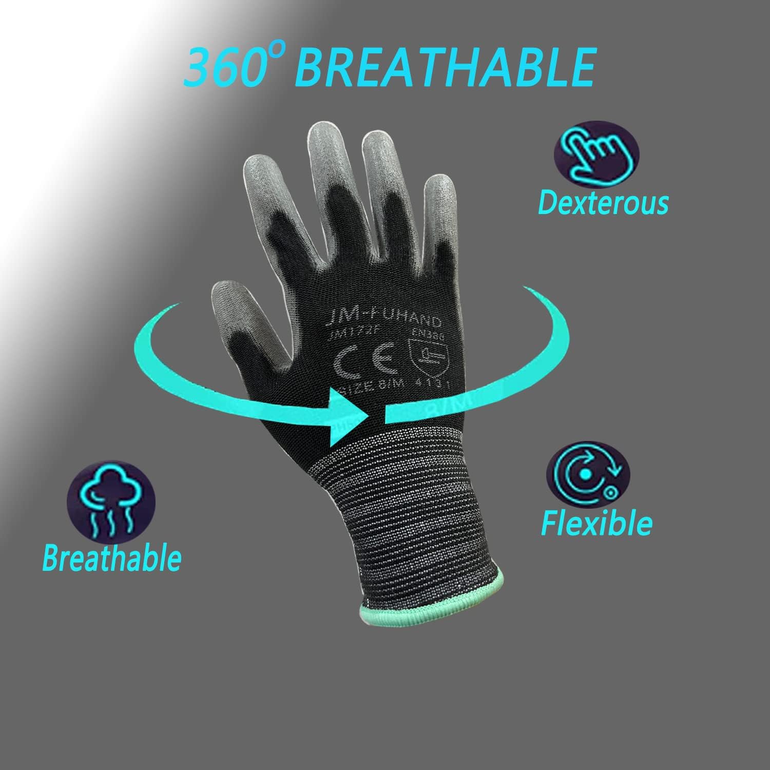 Guantes de trabajo de seguridad con revestimiento de poliuretano ultrafino (poliuretano), 12 pares, para hombres y mujeres, para trabajos de