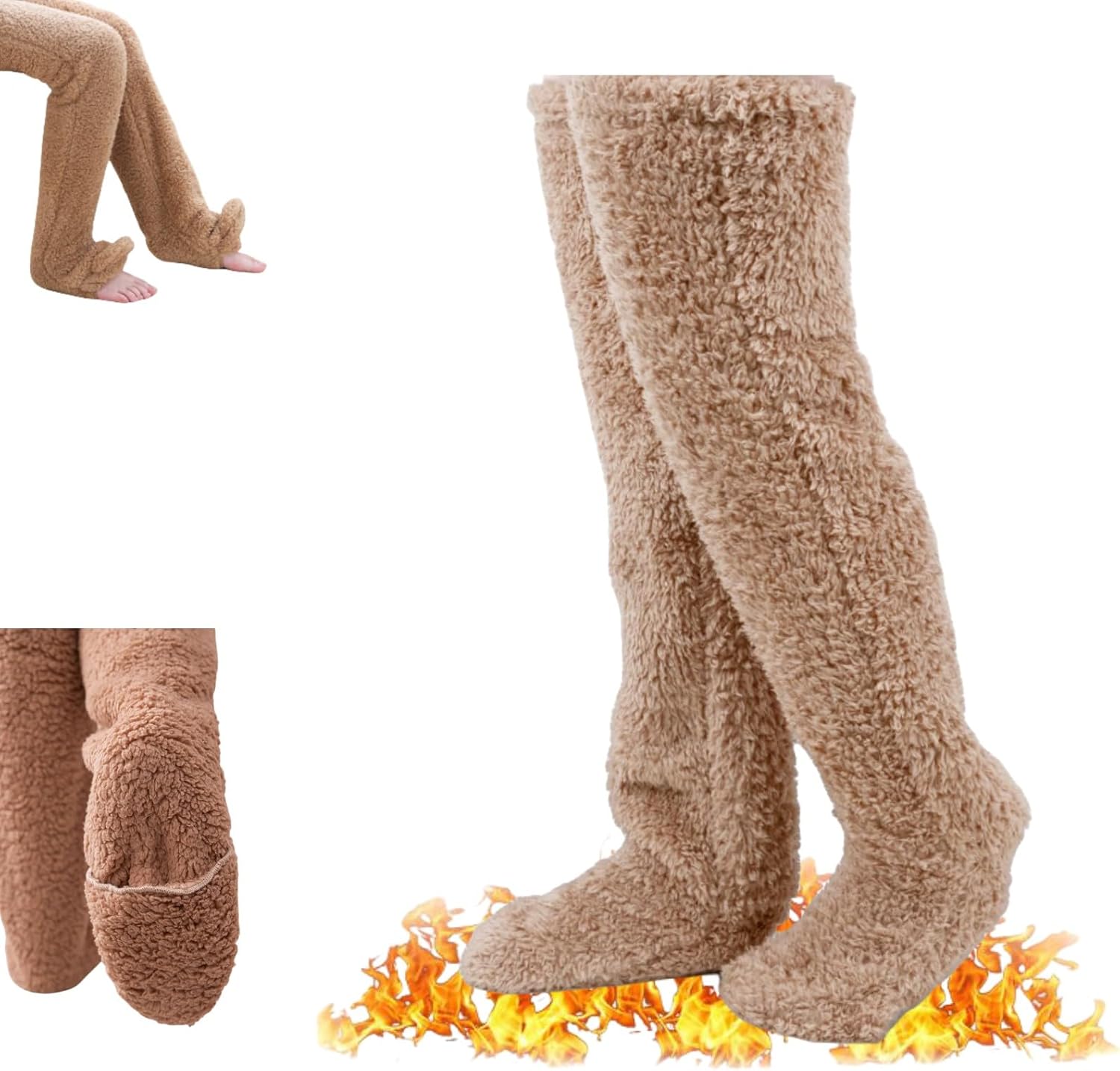 Snuggs – Calcetines acogedores, pantuflas Snugglepaws, calentadores de piernas hasta la rodilla, suaves y cálidos calcetines altos hasta el muslo