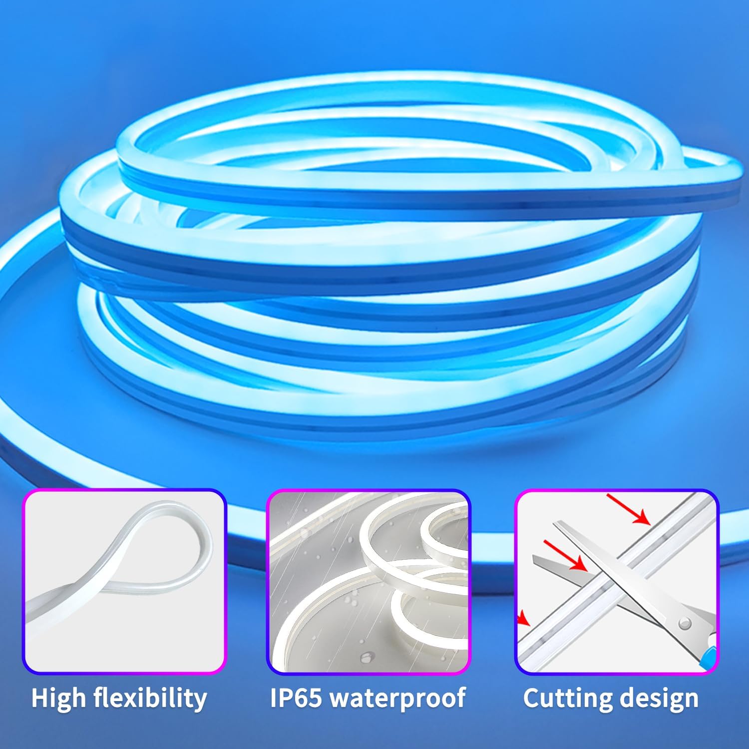 Tira de luces LED RGB de neón de 50 pies con control remotoAPP control IP65, impermeable, flexible, tira de luces LED de neón para decoración de
