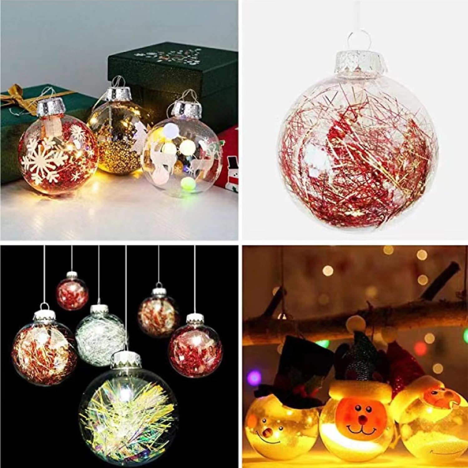 8 bolas decorativas de plástico transparente para colgar, 3.15 pulgadas, esferas decorativas de plástico rellenables para Navidad, Halloween,