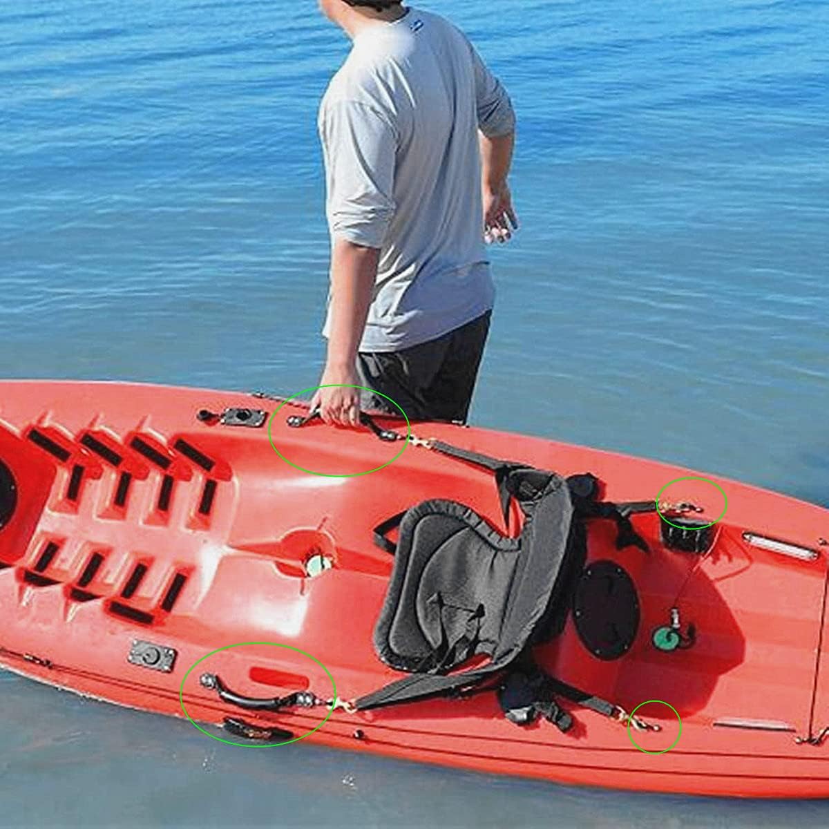 4 asas de transporte para kayak y canoa de 2 agujeros, asas de montaje lateral para kayak, lancha, 8 piezas de ojo de almohadilla con 32 tornillos