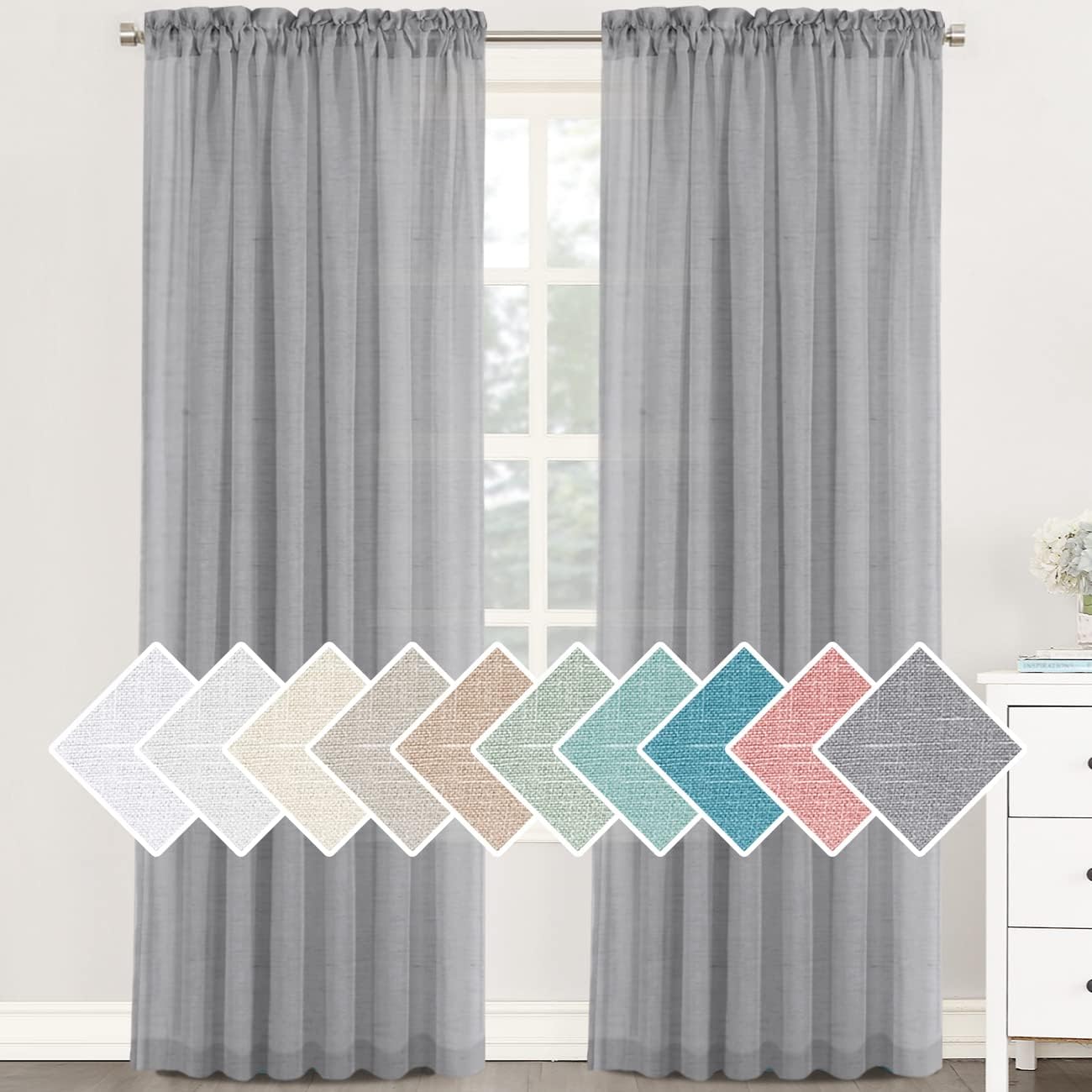 H.VERSAILTEX – Cortinas de mezcla de lino natural semitransparentes, con bolsillo para cortinero, filtrado de luz, 2 paneles, para sala de estar,
