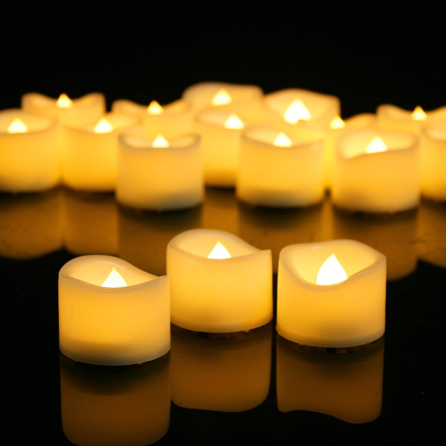 Paquete de 12 velas LED de té sin llama, funciona con pilas, velas eléctricas parpadeantes falsas para Halloween, luces de calabaza, fiestas, bodas,