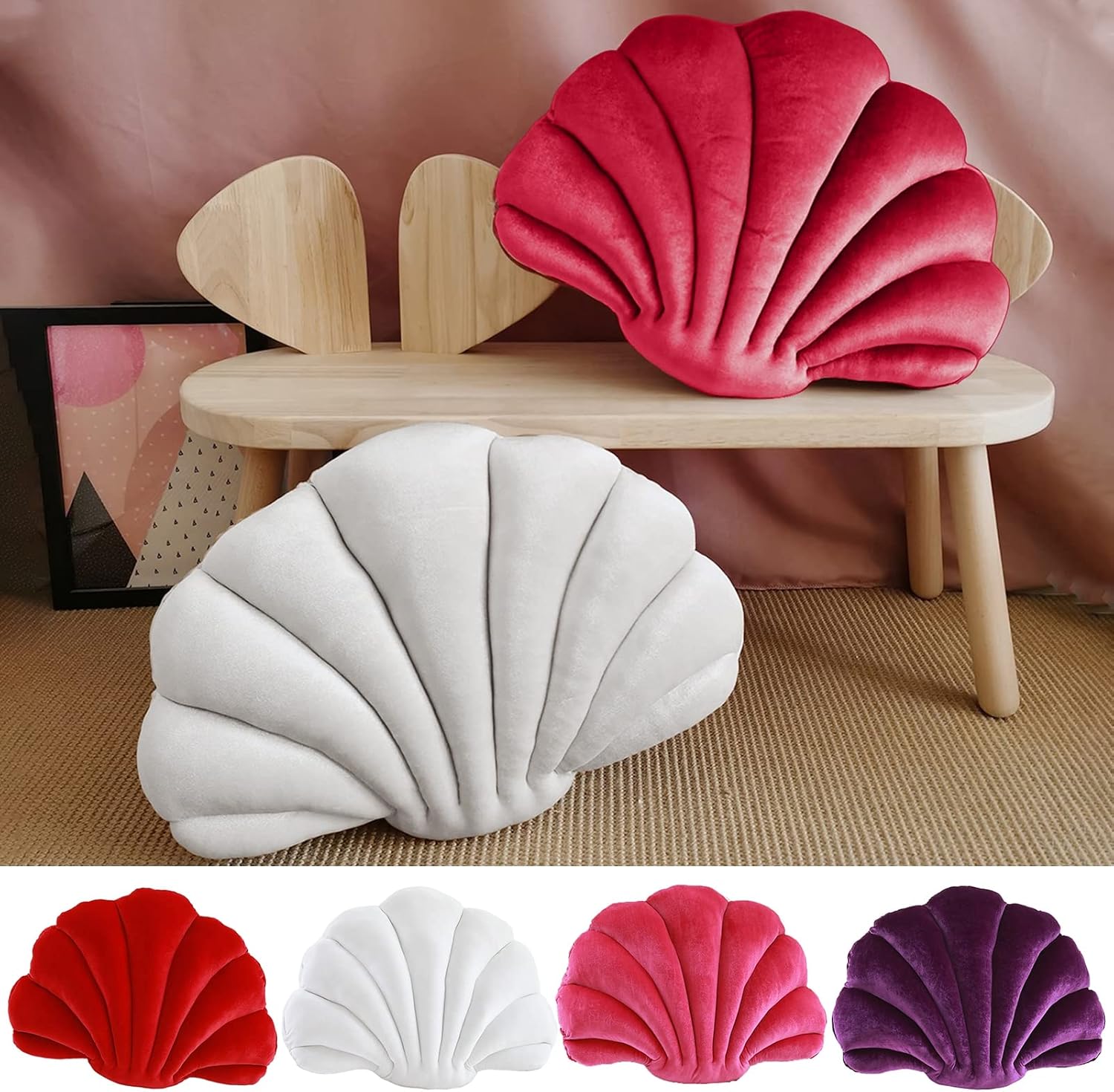 Altsuceser Almohadas de concha 3D, almohadas en forma de concha, cojín decorativo para el suelo, para sofá, cama, hogar, oficina, decoración, color